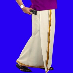 NWT Dhoti Indian Hindu Jari Border Gold Men Cotton Angavastram Wedding Gift